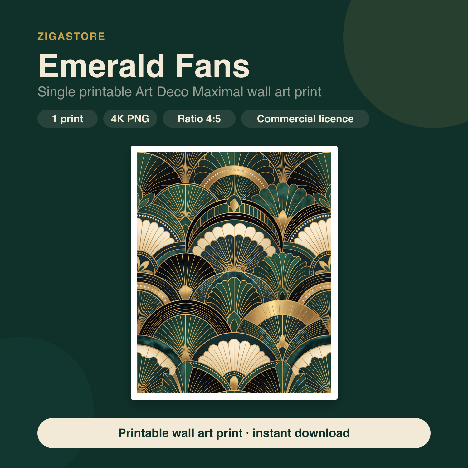 Emerald Fans | Art Deco Maximal Printable Wall Art Print by Marrow & Gold