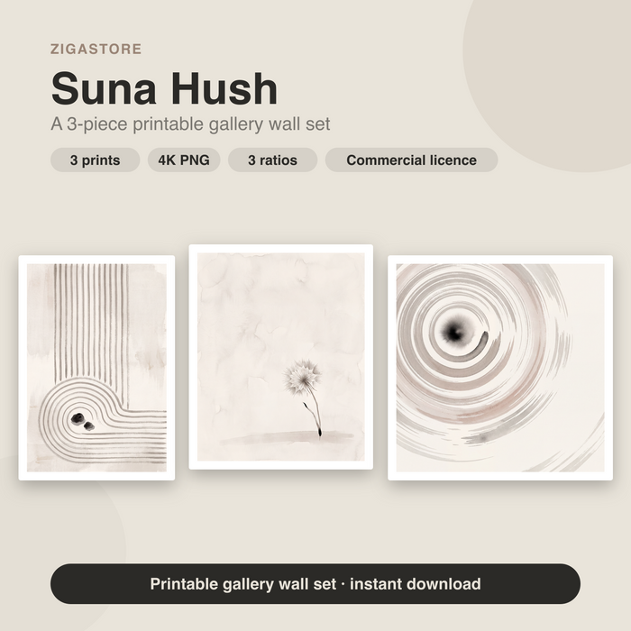 Suna Hush Japandi Gallery Wall Set — 3 Printable Wabi-Sabi Prints by Quiet North