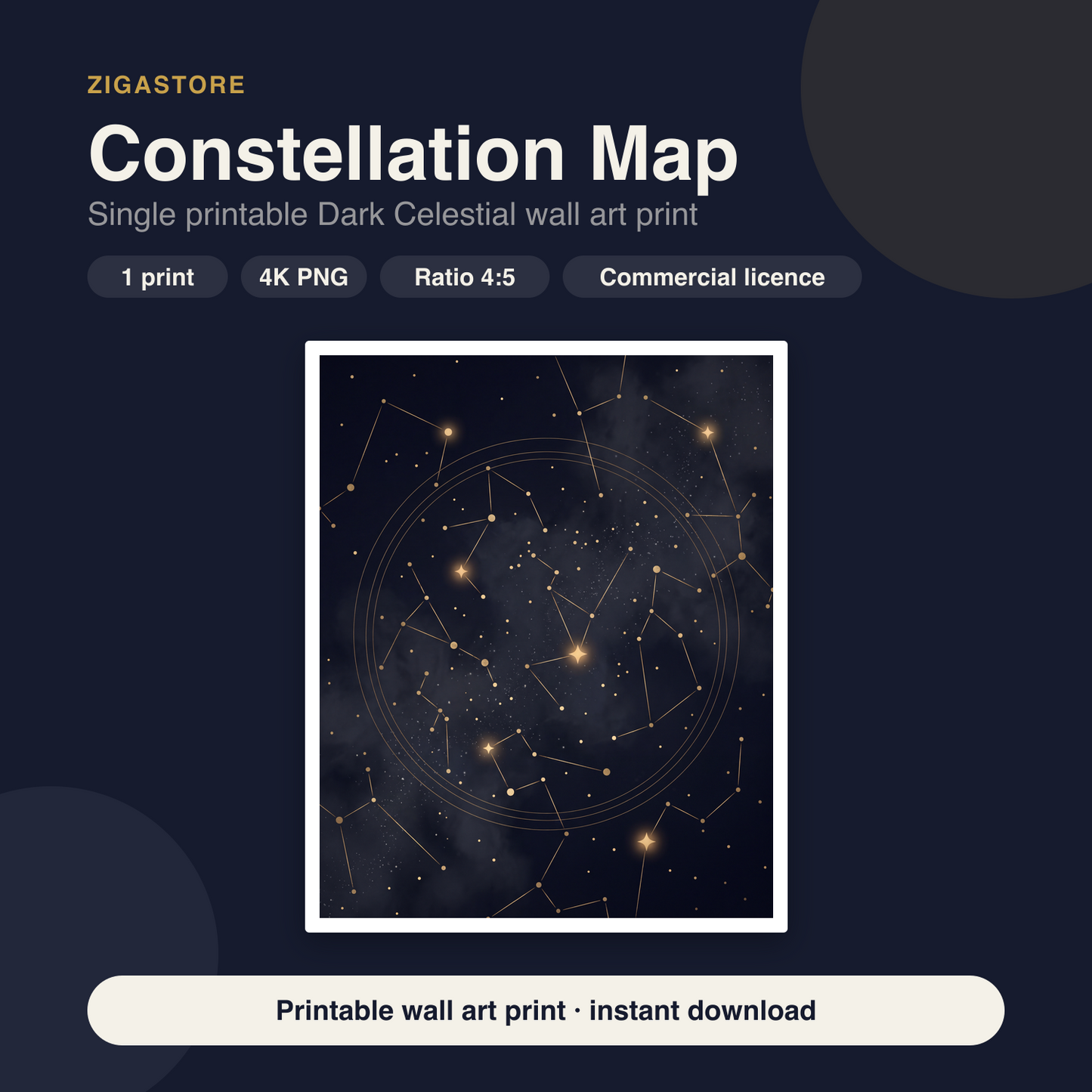 Constellation Map | Dark Celestial Printable Wall Art Print by Nocturne Press