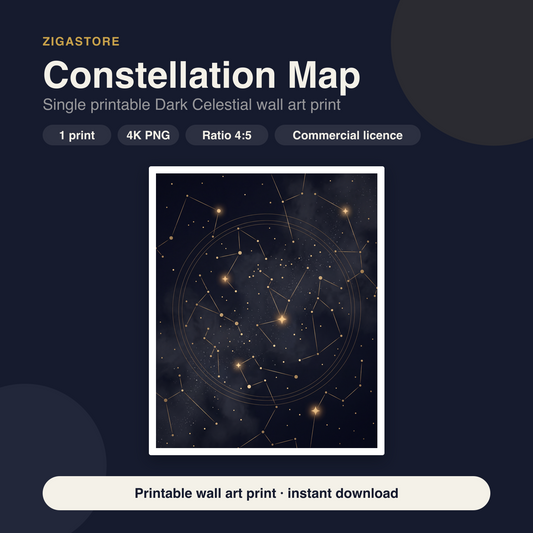 Constellation Map | Dark Celestial Printable Wall Art Print by Nocturne Press