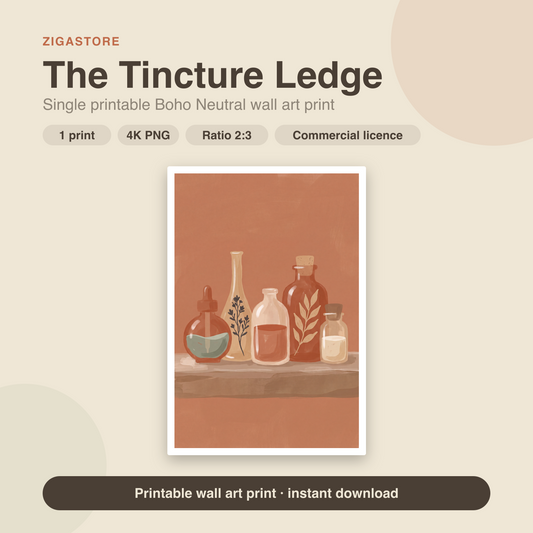 The Tincture Ledge | Boho Neutral Printable Wall Art Print by Saffron & Sage