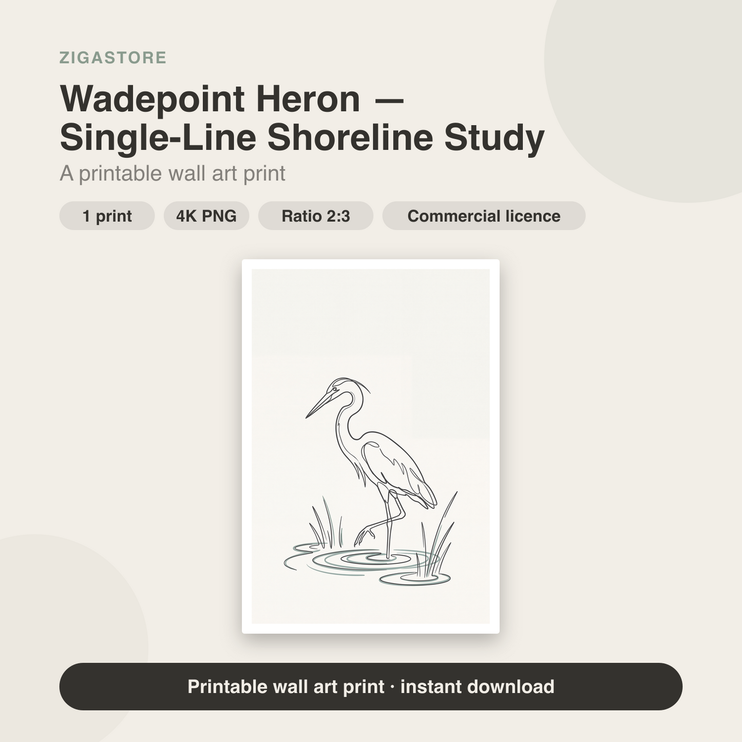 Wadepoint Heron Line Art | Minimal Shoreline Printable Wall Print by Slate & Sparrow