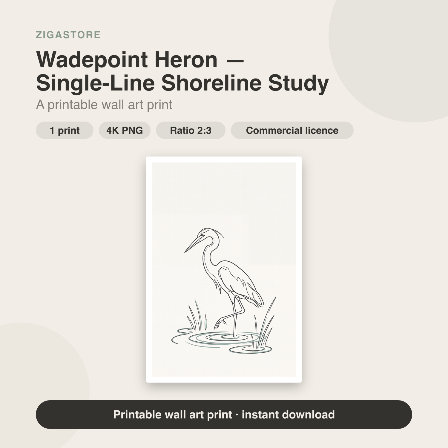 Wadepoint Heron Line Art | Minimal Shoreline Printable Wall Print by Slate & Sparrow