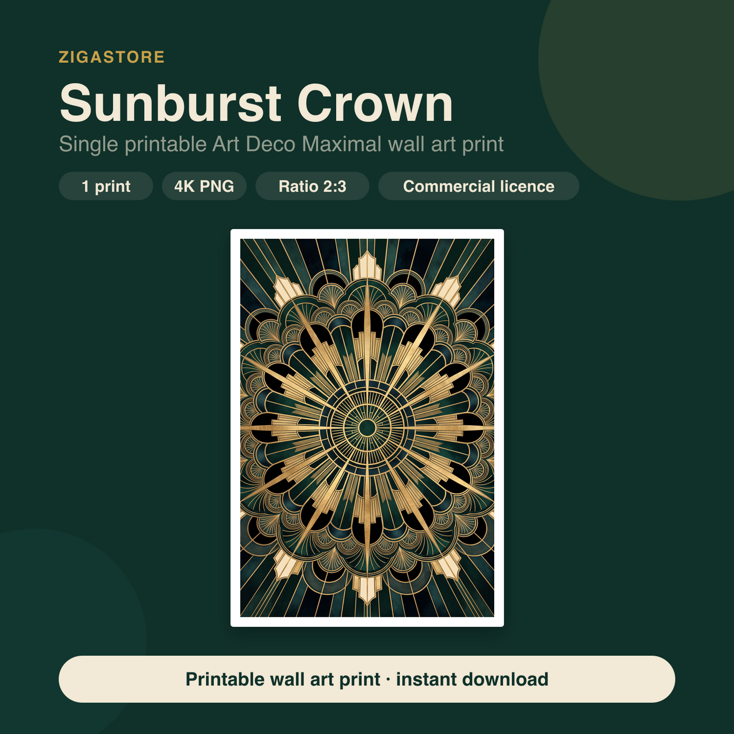Sunburst Crown | Art Deco Maximal Printable Wall Art Print by Marrow & Gold
