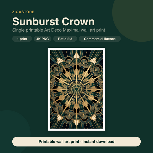 Sunburst Crown | Art Deco Maximal Printable Wall Art Print by Marrow & Gold