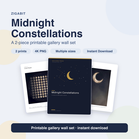 Gothic Celestial Wall Art | Set of 2 Printable Moon Prints by Nocturne Press