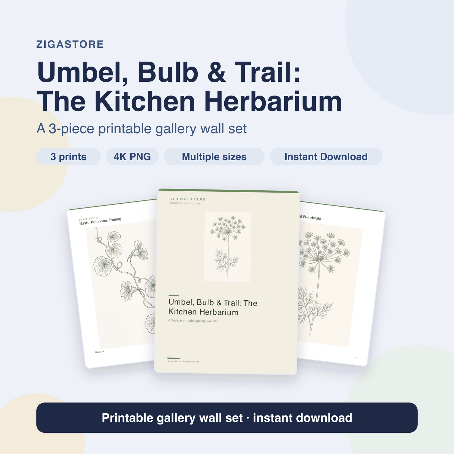 Umbel, Bulb & Trail Kitchen Herbarium — 3 Line Art Prints by Verdant Hours