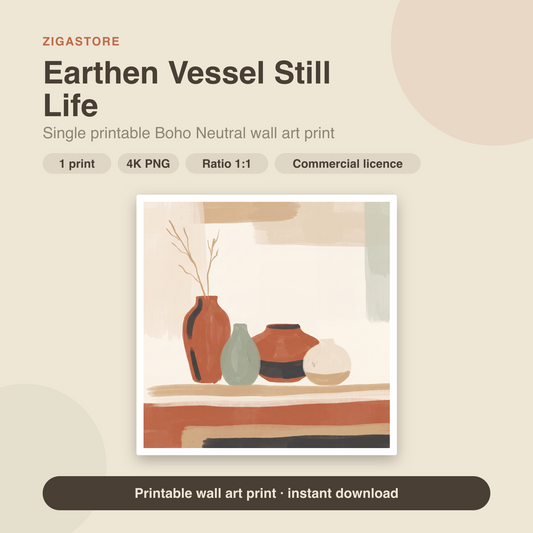 Earthen Vessel Still Life | Boho Neutral Printable Wall Art Print by Saffron & Sage