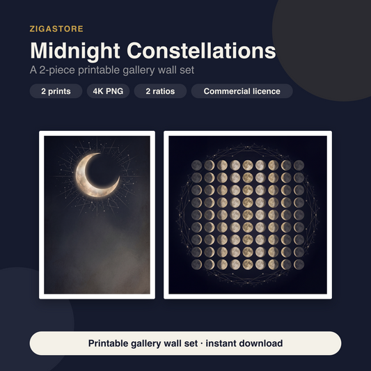 Gothic Celestial Wall Art | Set of 2 Printable Moon Prints by Nocturne Press