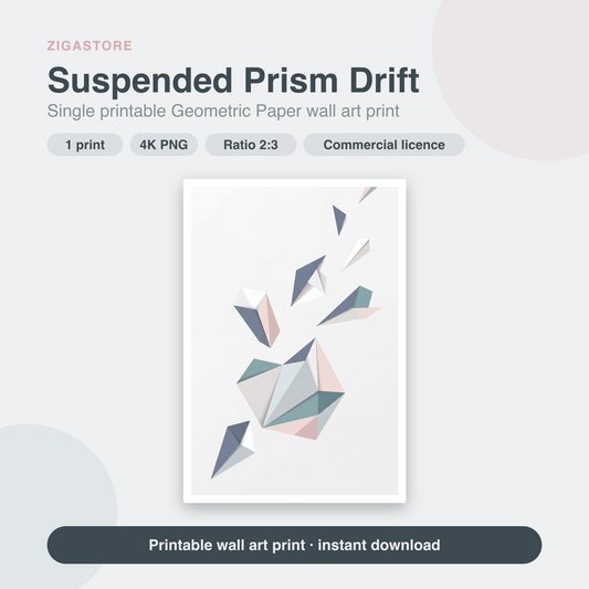 Suspended Prism Drift | Geometric Paper Printable Wall Art Print by Origami Sky