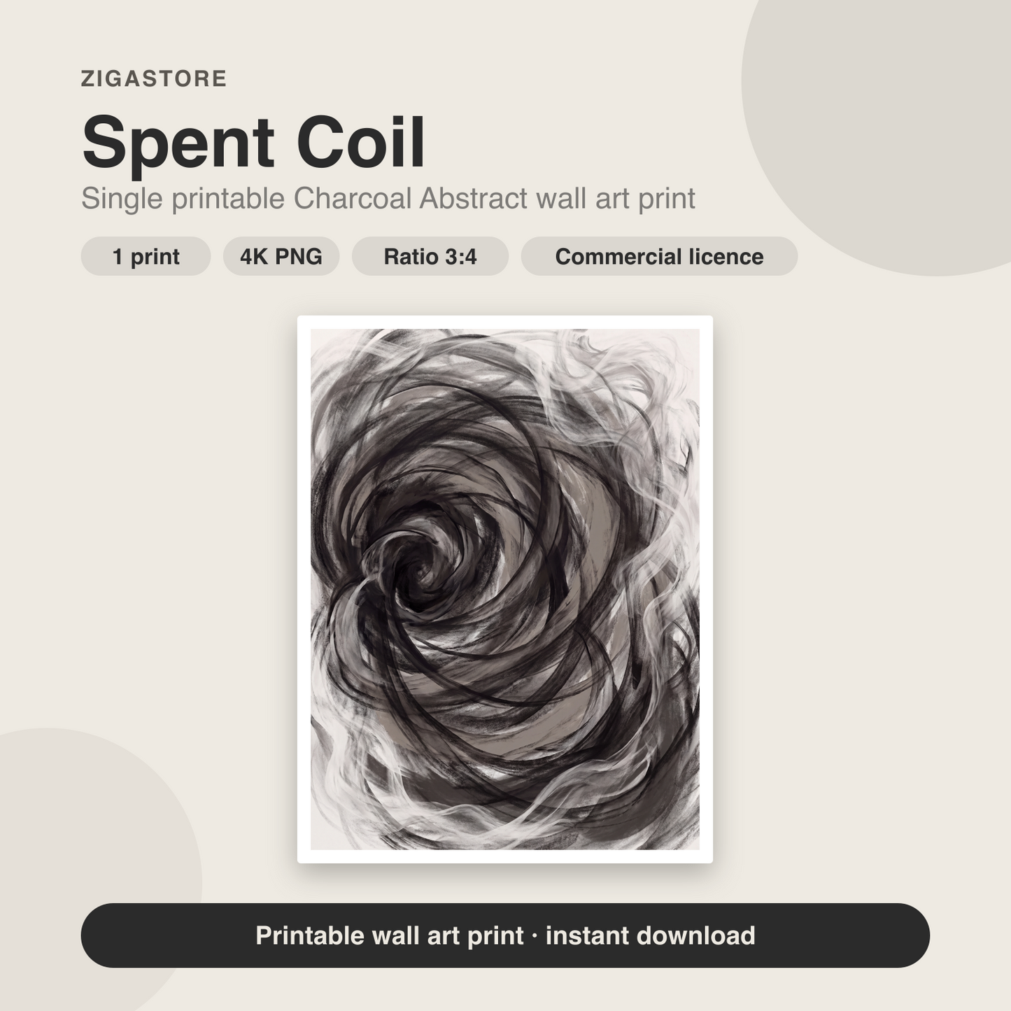Spent Coil | Charcoal Abstract Printable Wall Art Print by Ember & Ash