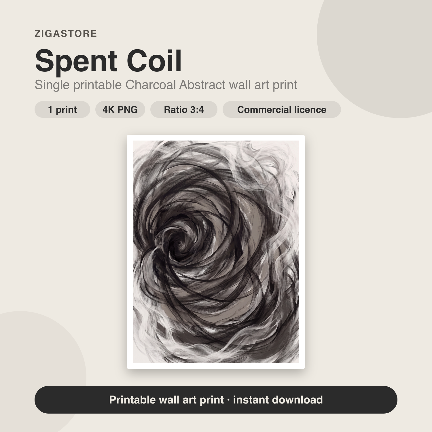 Spent Coil | Charcoal Abstract Printable Wall Art Print by Ember & Ash