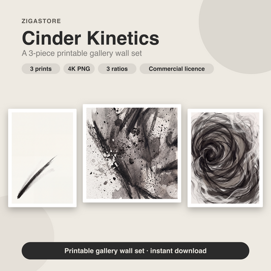 Cinder Kinetics | 3-Piece Charcoal Abstract Office Wall Art Set by Ember & Ash