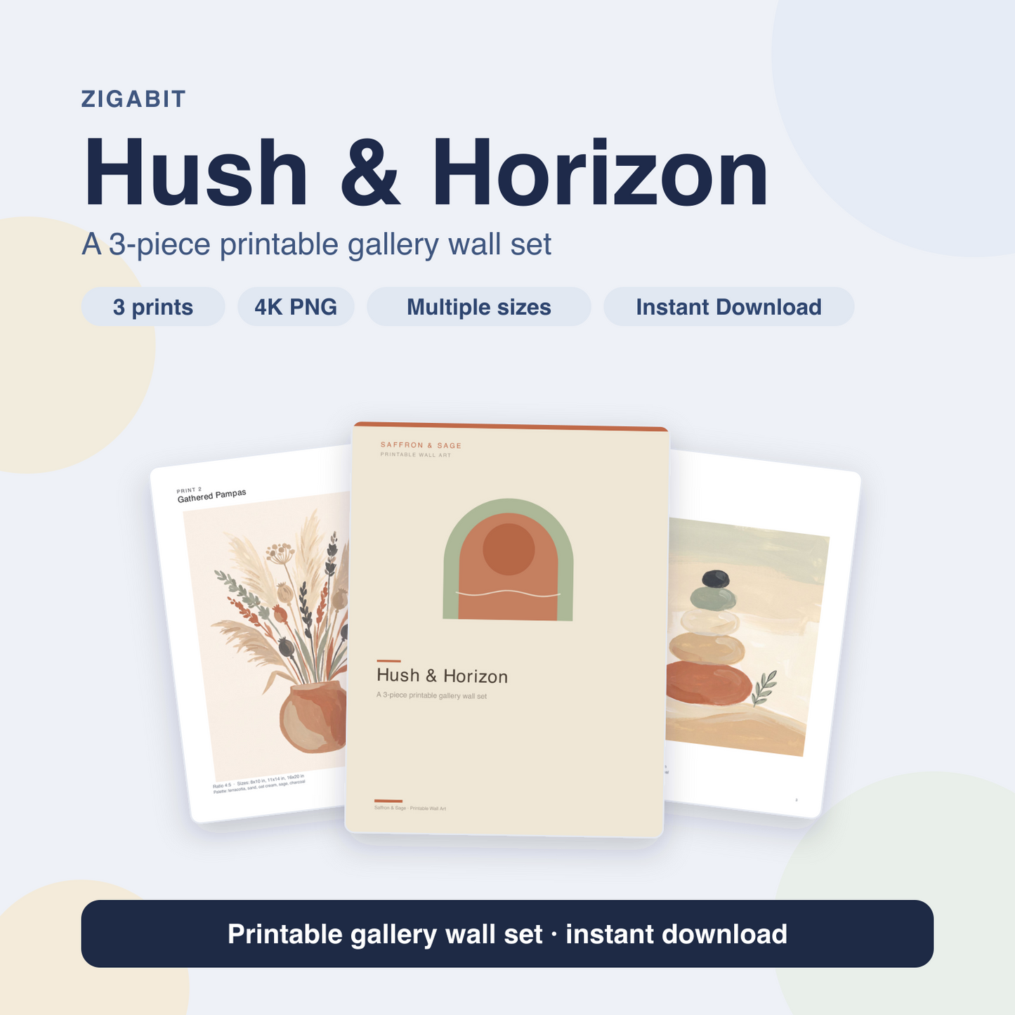 Boho Neutral Nursery Gallery Wall Set - 3 Printable Prints by Saffron & Sage