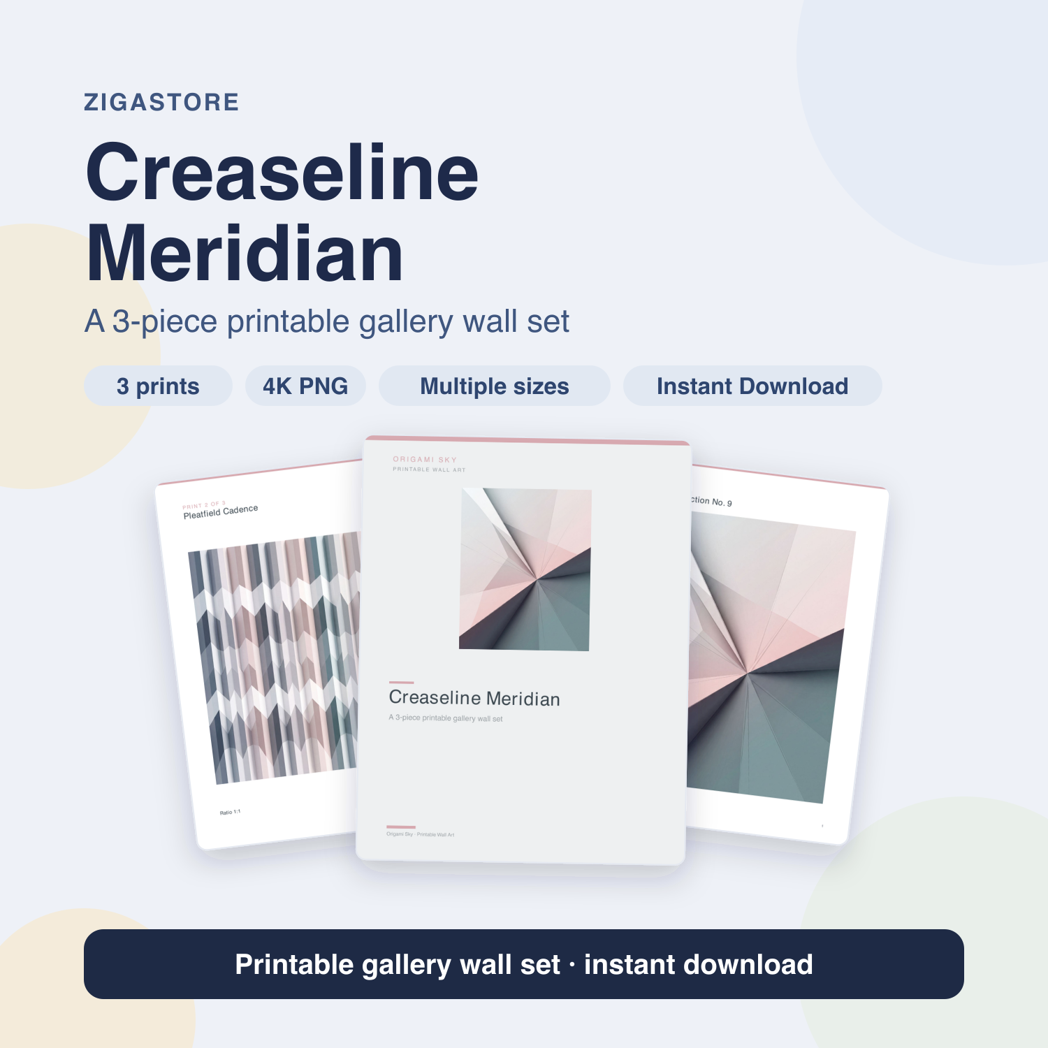 Creaseline Meridian | 3-Piece Geometric Paper Gallery Wall Set by Origami Sky