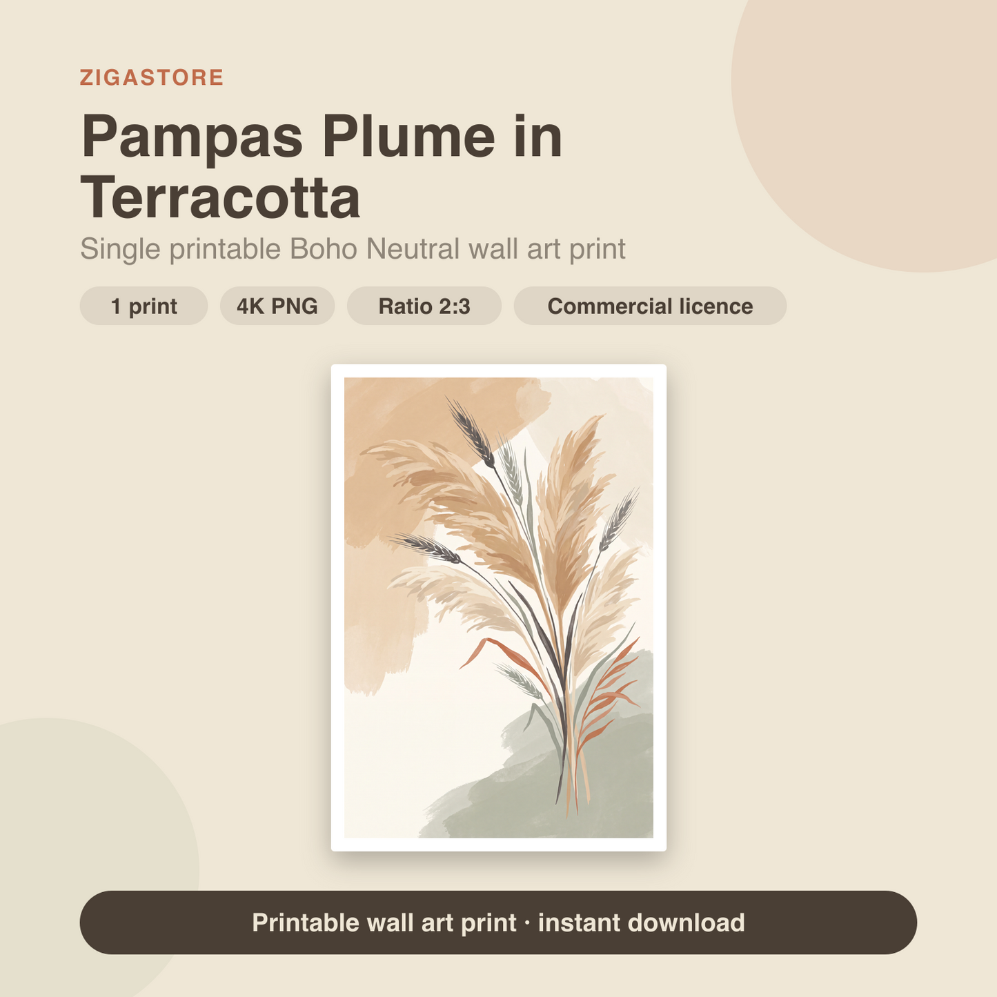 Pampas Plume in Terracotta | Boho Neutral Printable Wall Art Print by Saffron & Sage