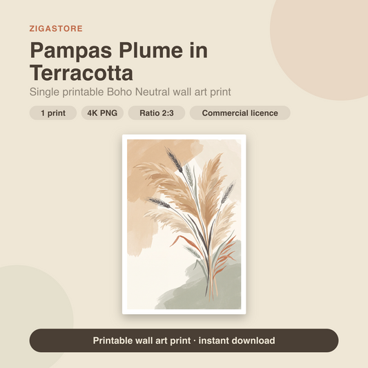 Pampas Plume in Terracotta | Boho Neutral Printable Wall Art Print by Saffron & Sage