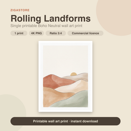 Rolling Landforms | Boho Neutral Printable Wall Art Print by Saffron & Sage