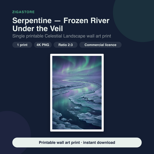 Serpentine — Frozen River Under the Veil | Celestial Landscape Printable Wall Art Print by Aurora Vale