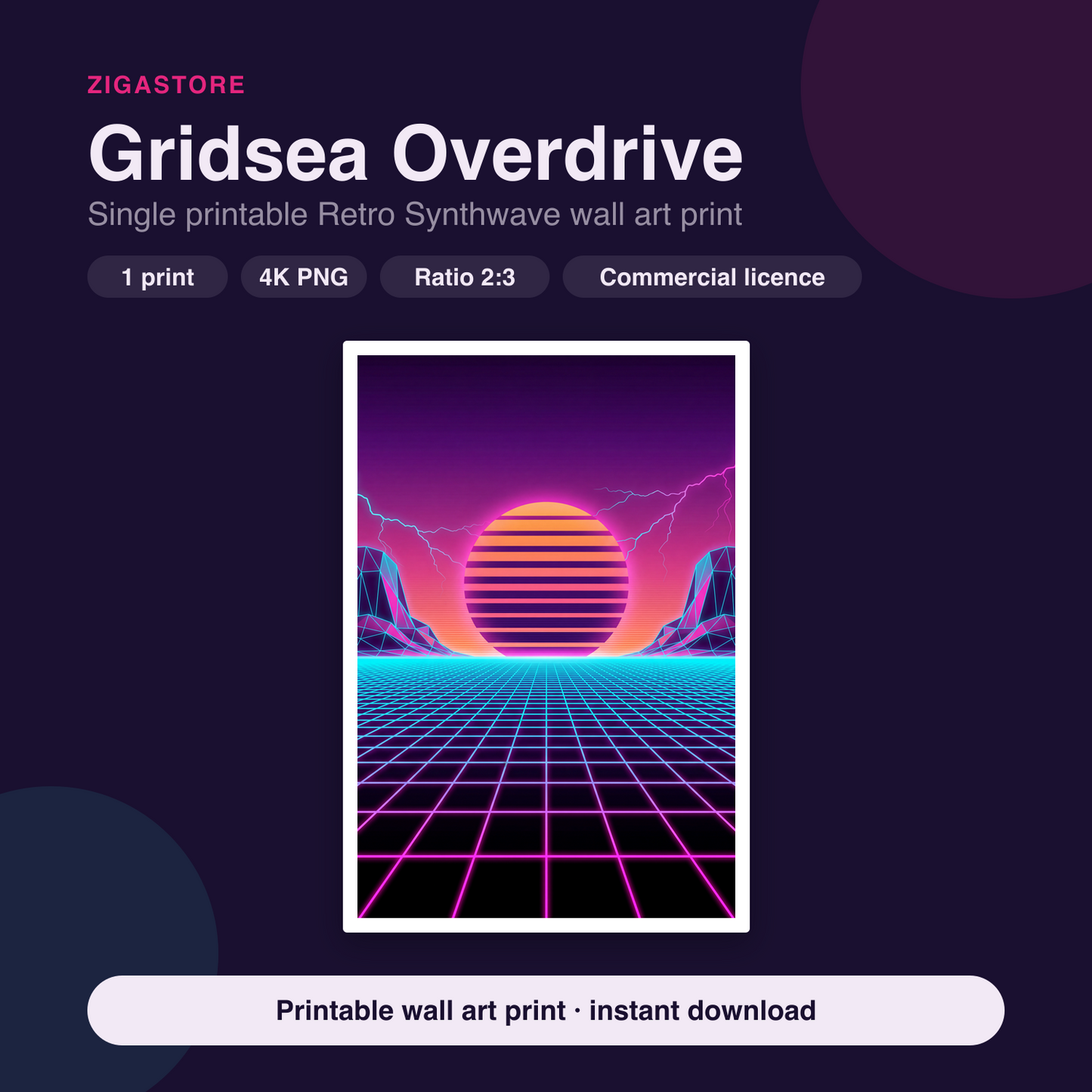 Gridsea Overdrive | Retro Synthwave Printable Wall Art Print by Prism & Pulse
