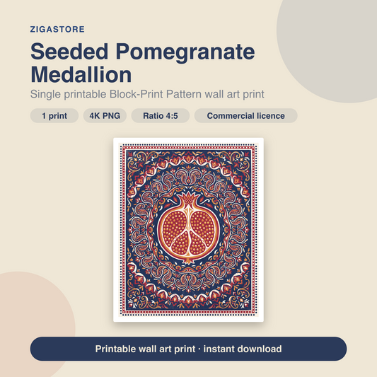Seeded Pomegranate Medallion | Block-Print Pattern Printable Wall Art Print by Monsoon Atelier