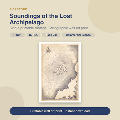 Soundings of the Lost Archipelago | Vintage Cartographic Printable Wall Art Print by Cobalt Atlas