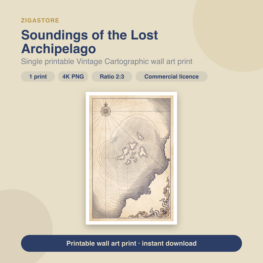 Soundings of the Lost Archipelago | Vintage Cartographic Printable Wall Art Print by Cobalt Atlas