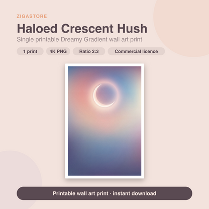 Haloed Crescent Hush | Dreamy Gradient Printable Wall Art Print by Halcyon Skies