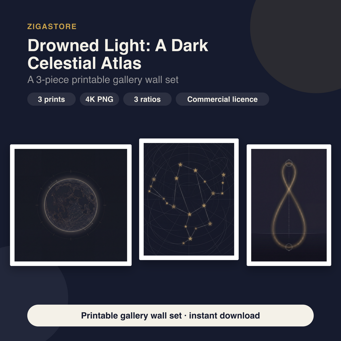 Drowned Light Dark Celestial Star Map Set — 3 Printable Prints by Nocturne Press