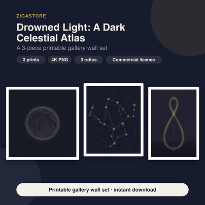 Drowned Light Dark Celestial Star Map Set — 3 Printable Prints by Nocturne Press