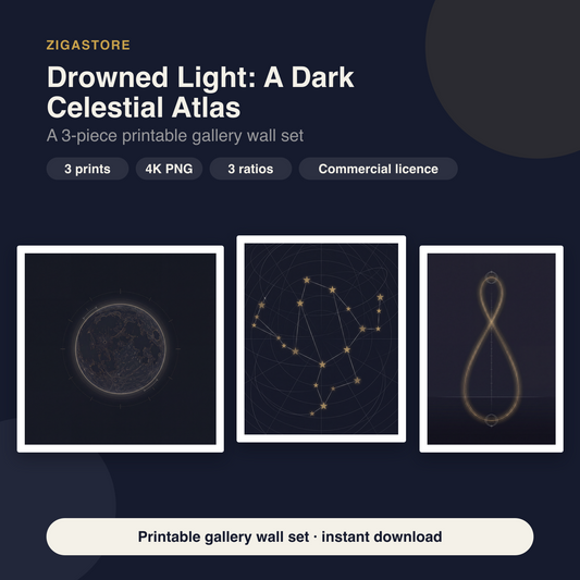 Drowned Light Dark Celestial Star Map Set — 3 Printable Prints by Nocturne Press