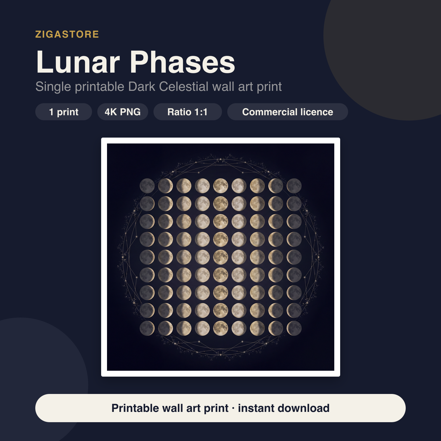 Lunar Phases | Dark Celestial Printable Wall Art Print by Nocturne Press