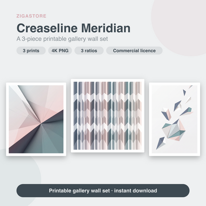 Creaseline Meridian | 3-Piece Geometric Paper Gallery Wall Set by Origami Sky