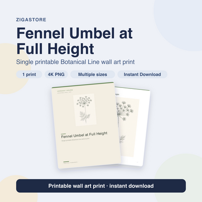 Fennel Umbel at Full Height | Botanical Line Printable Wall Art Print by Verdant Hours