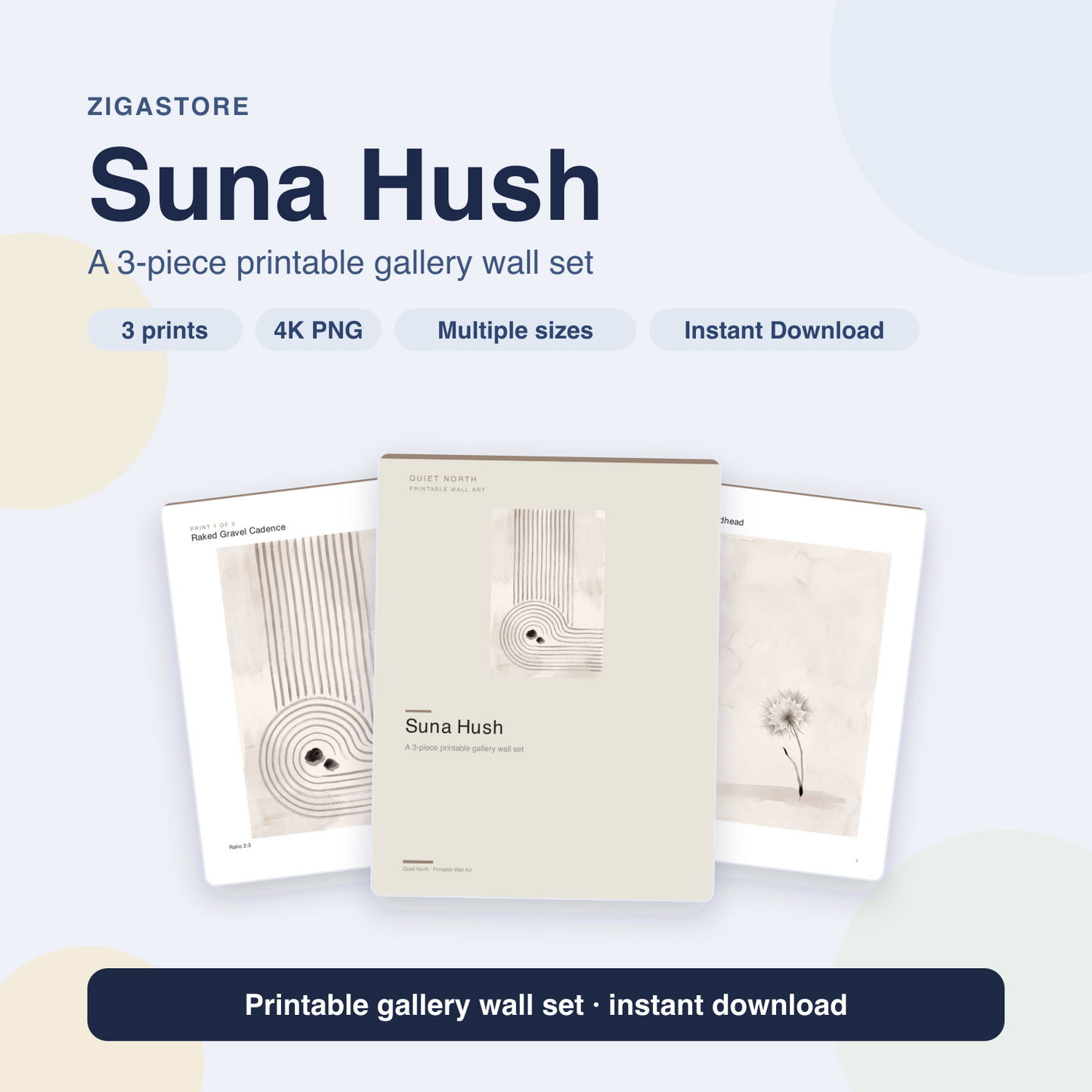Suna Hush Japandi Gallery Wall Set — 3 Printable Wabi-Sabi Prints by Quiet North