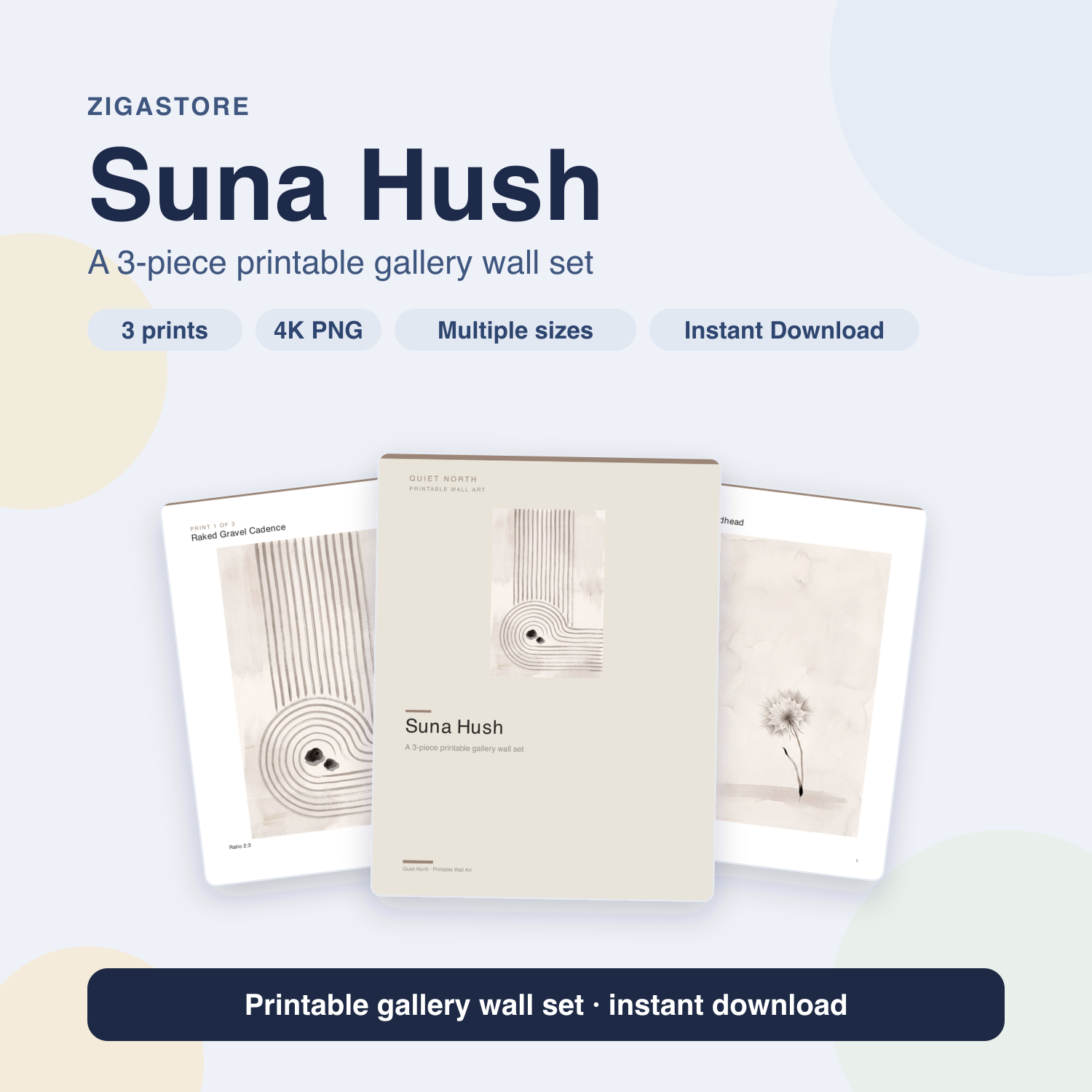 Suna Hush Japandi Gallery Wall Set — 3 Printable Wabi-Sabi Prints by Quiet North