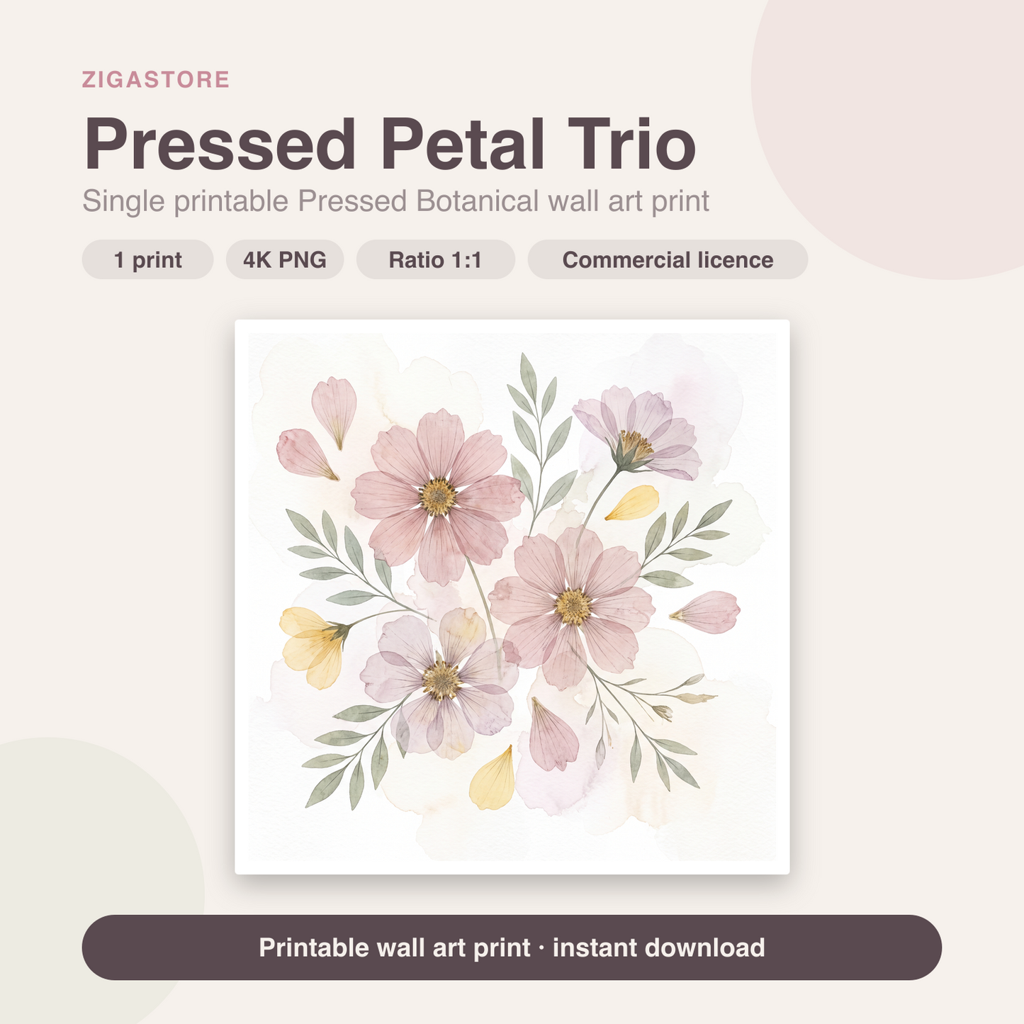 Pressed Petal Trio | Pressed Botanical Printable Wall Art Print by Pressed Petal