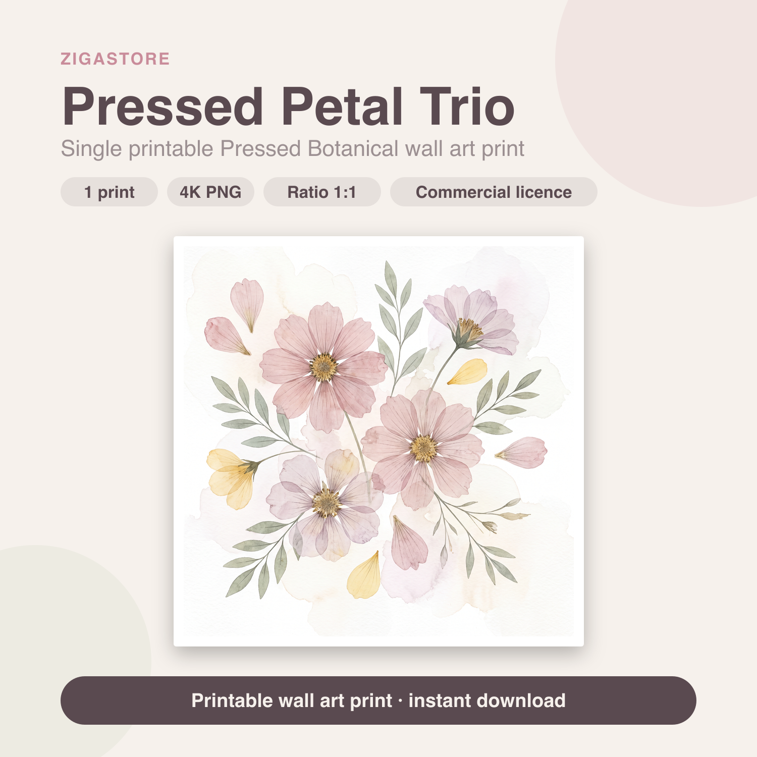 Pressed Petal Trio | Pressed Botanical Printable Wall Art Print by Pressed Petal