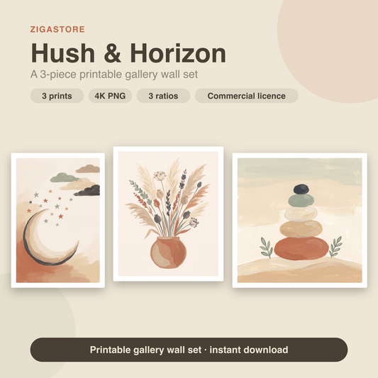 Boho Neutral Nursery Gallery Wall Set - 3 Printable Prints by Saffron & Sage