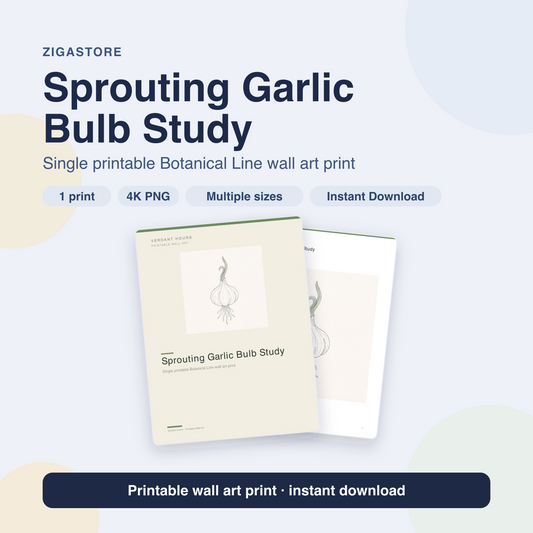Sprouting Garlic Bulb Study | Botanical Line Printable Wall Art Print by Verdant Hours