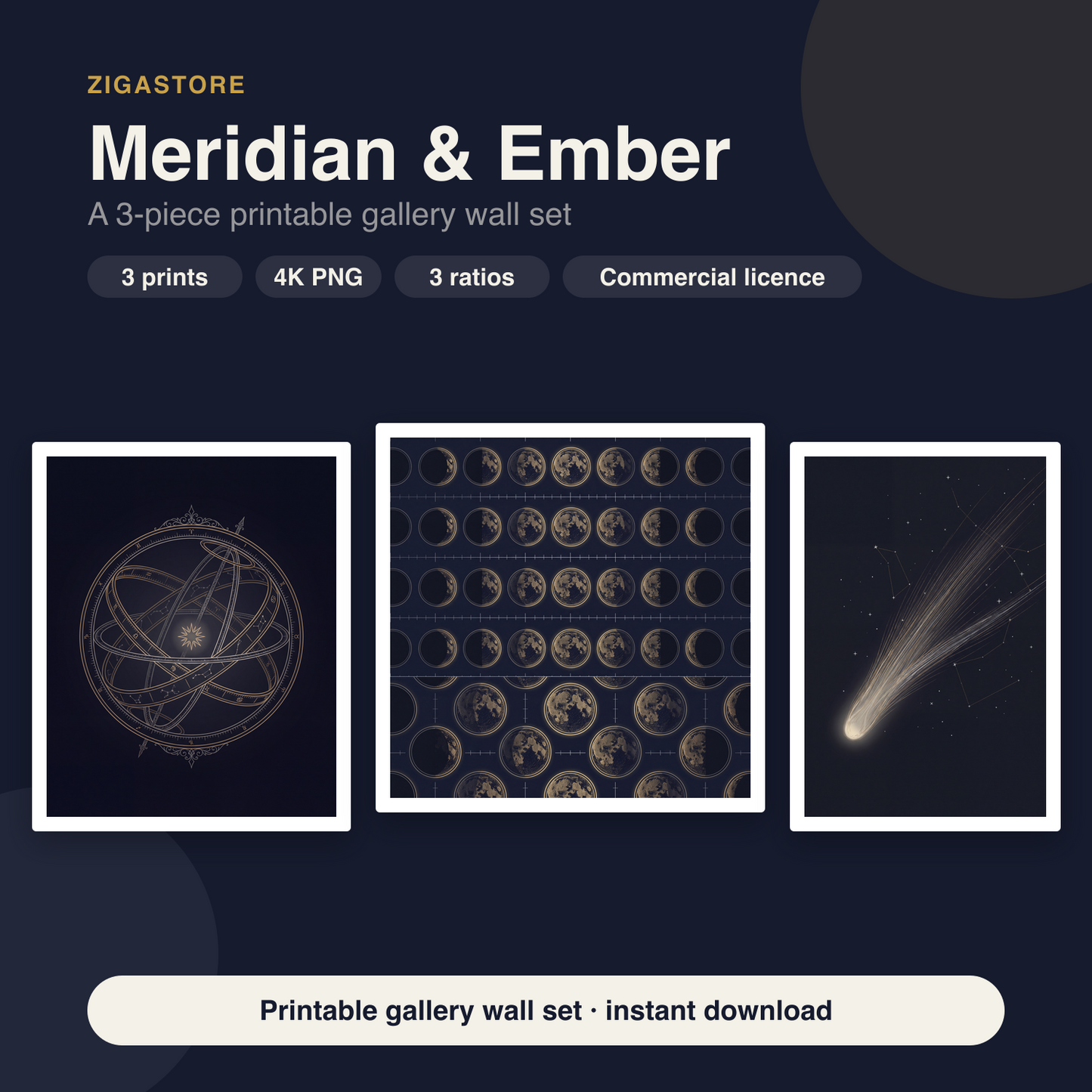 Meridian & Ember Dark Celestial Gallery Wall Set | 3 Prints by Nocturne Press