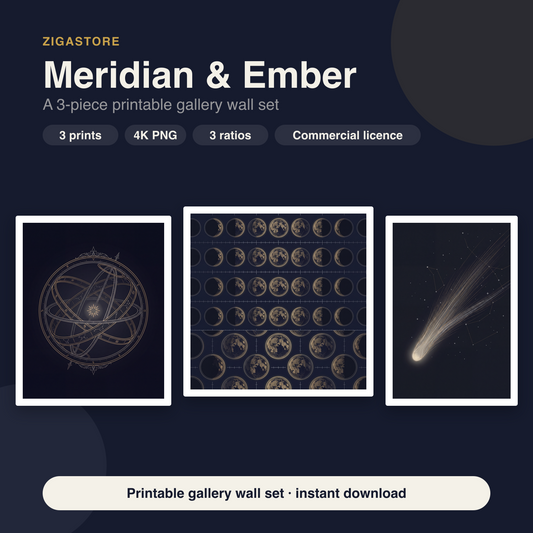Meridian & Ember Dark Celestial Gallery Wall Set | 3 Prints by Nocturne Press
