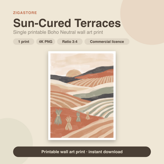 Sun-Cured Terraces | Boho Neutral Printable Wall Art Print by Saffron & Sage