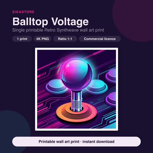 Balltop Voltage | Retro Synthwave Printable Wall Art Print by Prism & Pulse