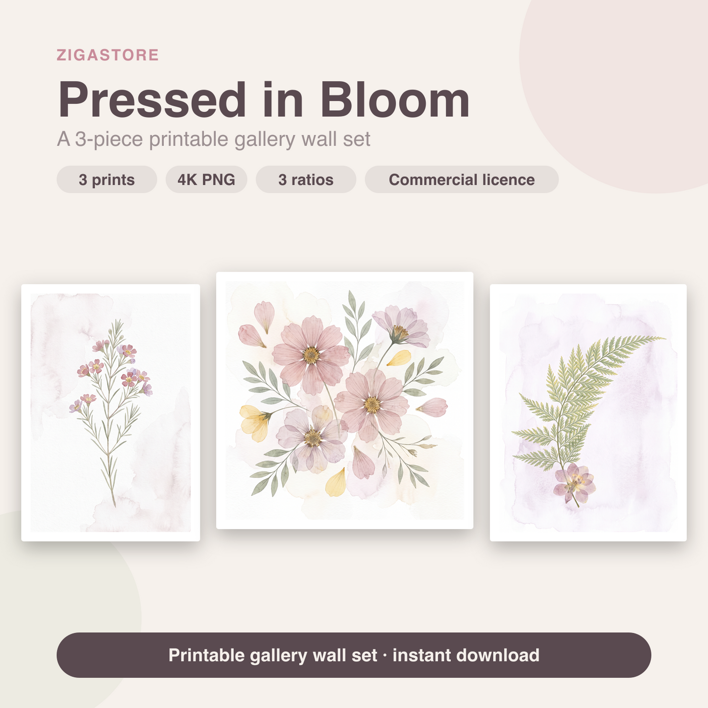Pressed Botanical Gallery Wall Set | 3 Printable Boho Prints by Pressed Petal