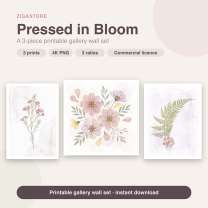 Pressed Botanical Gallery Wall Set | 3 Printable Boho Prints by Pressed Petal