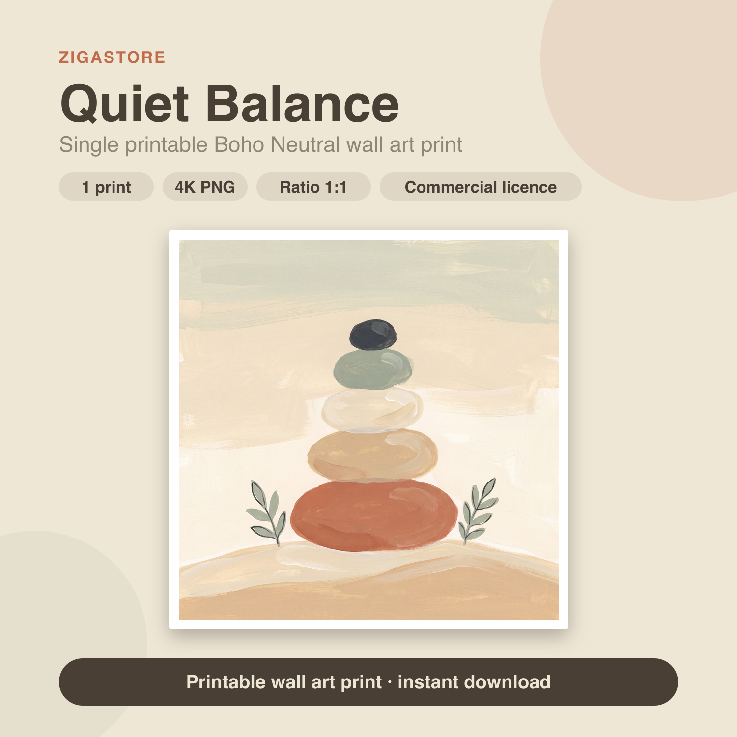Quiet Balance | Boho Neutral Printable Wall Art Print by Saffron & Sage
