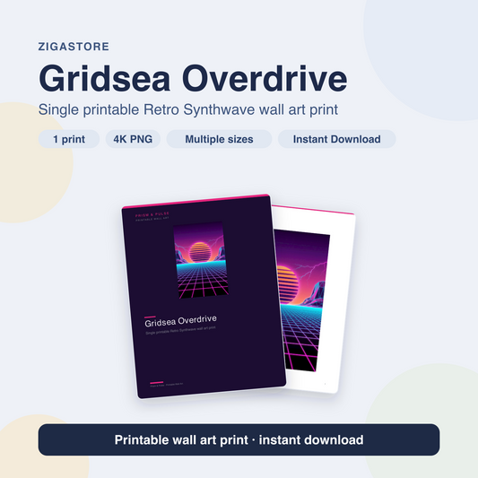Gridsea Overdrive | Retro Synthwave Printable Wall Art Print by Prism & Pulse