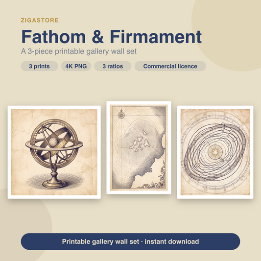 Fathom & Firmament — Vintage Cartographic Gallery Wall Set of 3 by Cobalt Atlas