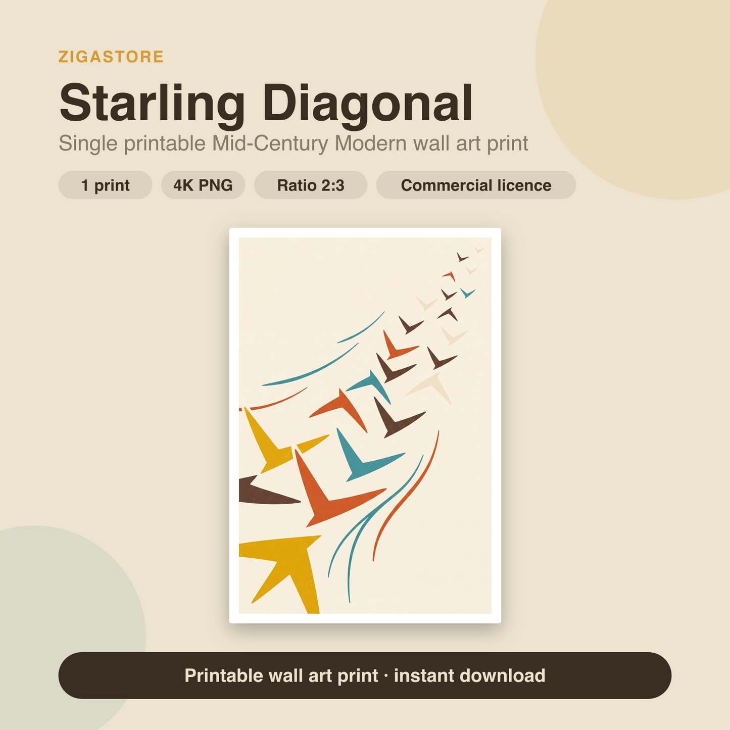 Starling Diagonal | Mid-Century Modern Printable Wall Art Print by Atlas & Oak